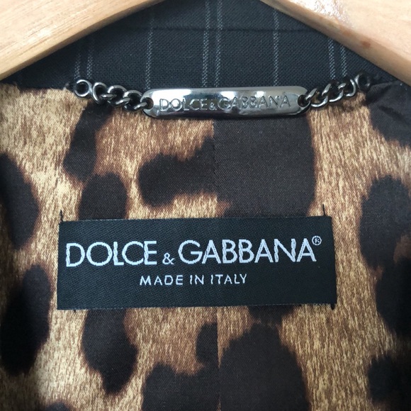 🐆 Dolce & Gabbana black pinstripe blazer with leopard-print lining - Picture 3 of 6